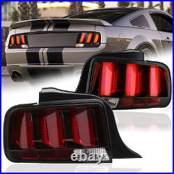 Pair Tail Lights for 2005-2009 Ford Mustang Red LED Tube Signal Brake Lamps