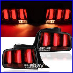 Pair Tail Lights for 2005-2009 Ford Mustang Red LED Tube Signal Brake Lamps