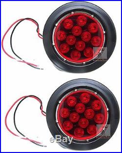 (Qty-2) Red 12 LED 4 Round Truck Trailer Brake Stop Turn Tail Lights Set