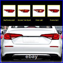 Red LED Tail Lights For Honda Civic 2022 2023 Sedan Start UP Animation Rear Lamp