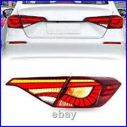 Red LED Tail Lights For Honda Civic 2022 2023 Sedan Start UP Animation Rear Lamp