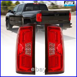 Sequential LED Tail Lights Chrome Red For 14-18 Chevy Silverado 1500 2500 3500