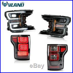 VLAND Fits Ford F150 F-150 2018-2019 Black LED Headlight + LED Tail Lights