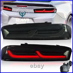 VLAND For 2016-2018 Chevy Camaro Led Smoked Black Tail Lights WithRed Sequential