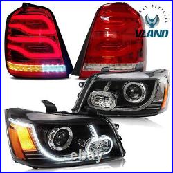 VLAND Led Headlights +Rear Tail Lights Lamps For Toyota Highlander SUV 2001-2007