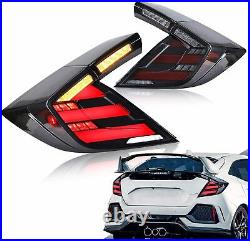 VLAND Pair Smoked LED Tail Lights For 2016-21 Honda Civic Hatchback Type R Lamps